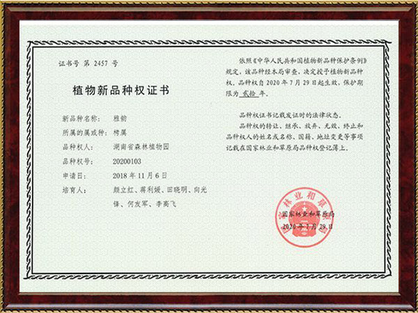 植物新品种权证书